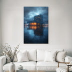 Moderne Moderne Am Abend Reflektierendes Glass Und Wasser