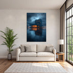 Moderne Moderne Am Abend Reflektierendes Glass Und Wasser