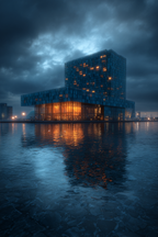 Moderne Moderne Am Abend Reflektierendes Glass Und Wasser | Moderne Architektur | Architektur