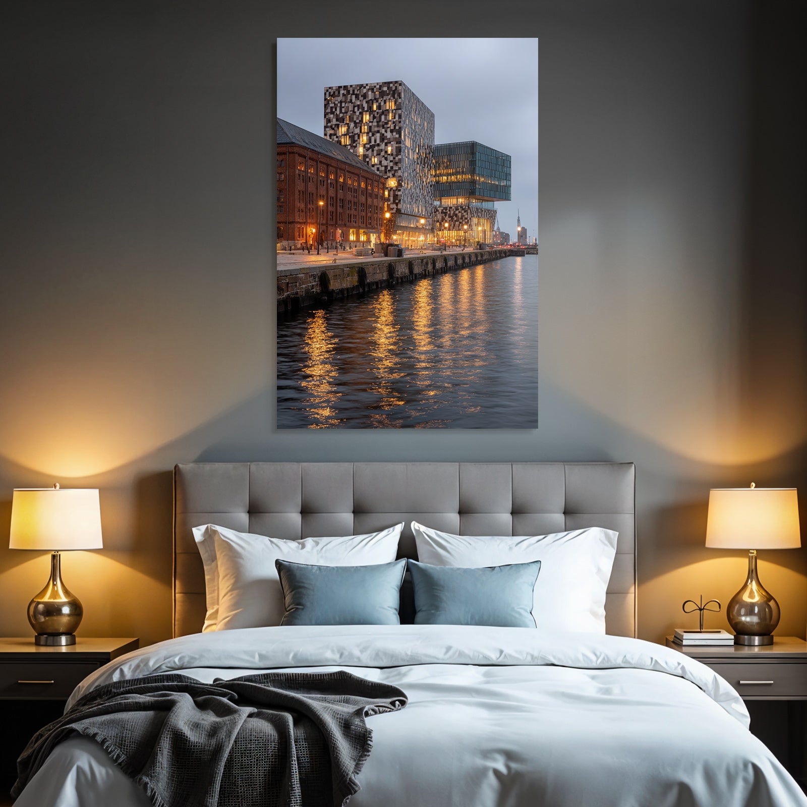 Moderne Moderne Am Wasser Mit Reflexionen Bei Dämmerung