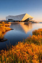 Moderne Moderne Am Wasser Umgeben Von Grünen Pflanzen Mit Orangen Blumen | Moderne Architektur | Architektur