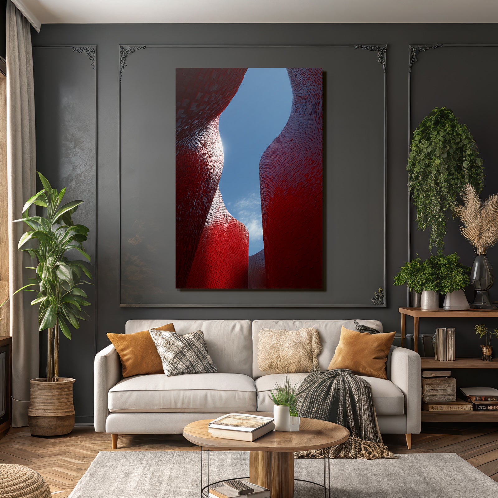 Moderne Moderne Curvilineare Formen Rot Blaür Himmel