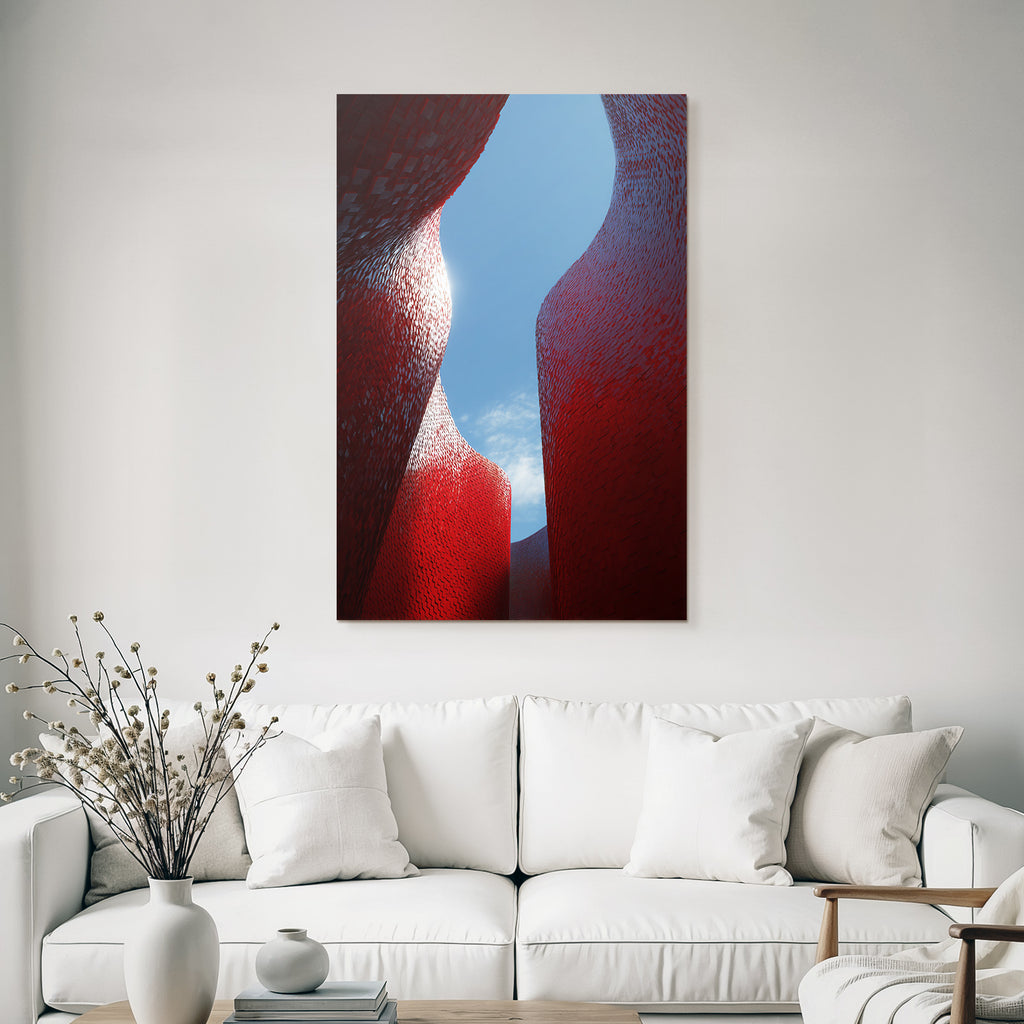 Moderne Moderne Curvilineare Formen Rot Blaür Himmel