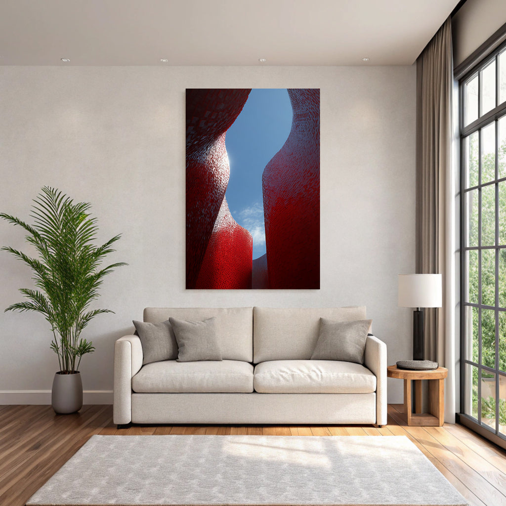 Moderne Moderne Curvilineare Formen Rot Blaür Himmel