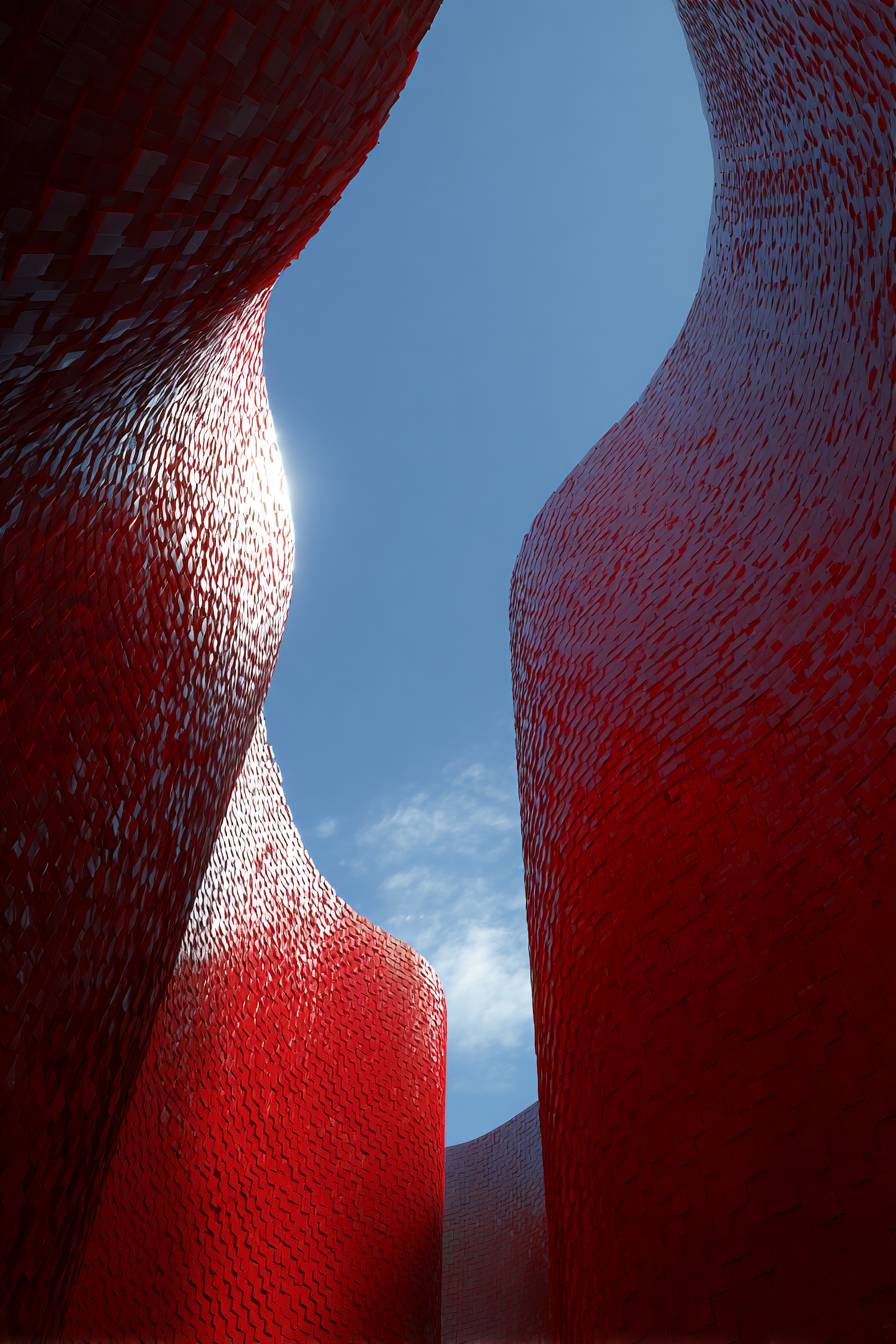 Moderne Moderne Curvilineare Formen Rot Blaür Himmel | Moderne Architektur | Architektur