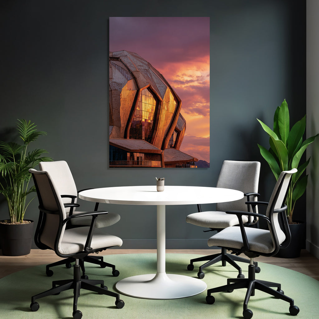 Moderne Moderne Eckige Formen Glas Und Metal Hintergrund Bunte Sunset