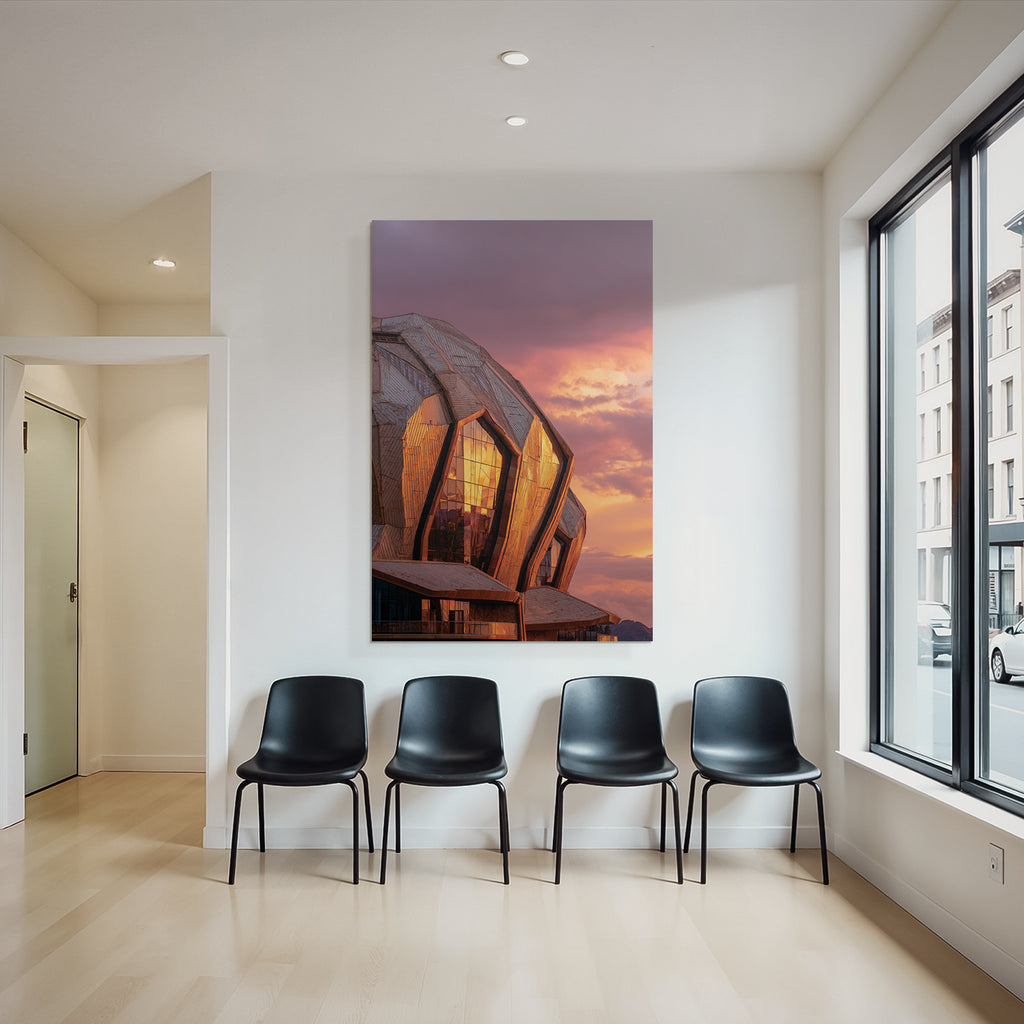 Moderne Moderne Eckige Formen Glas Und Metal Hintergrund Bunte Sunset