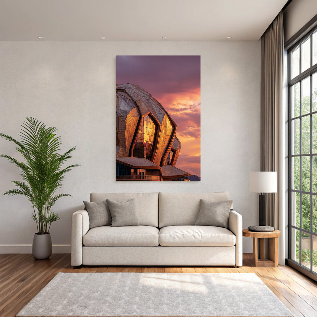 Moderne Moderne Eckige Formen Glas Und Metal Hintergrund Bunte Sunset