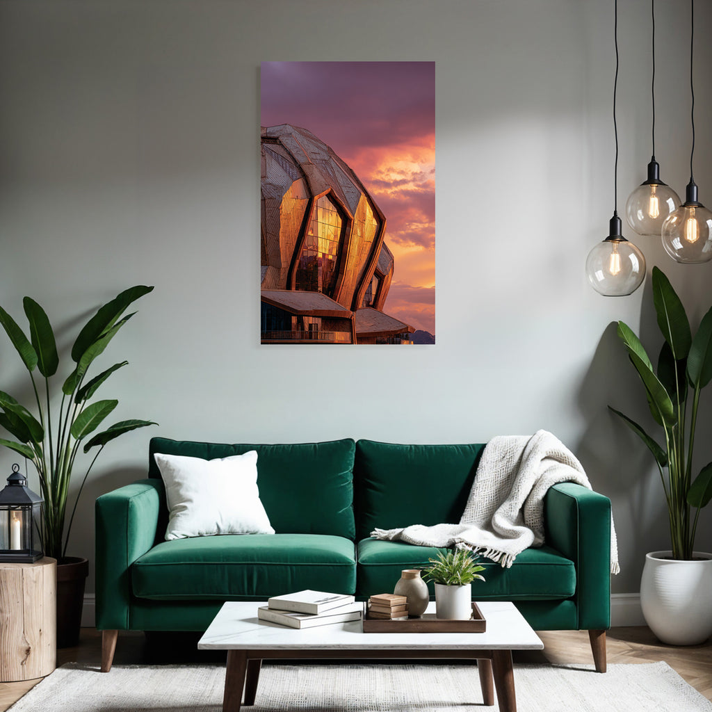 Moderne Moderne Eckige Formen Glas Und Metal Hintergrund Bunte Sunset