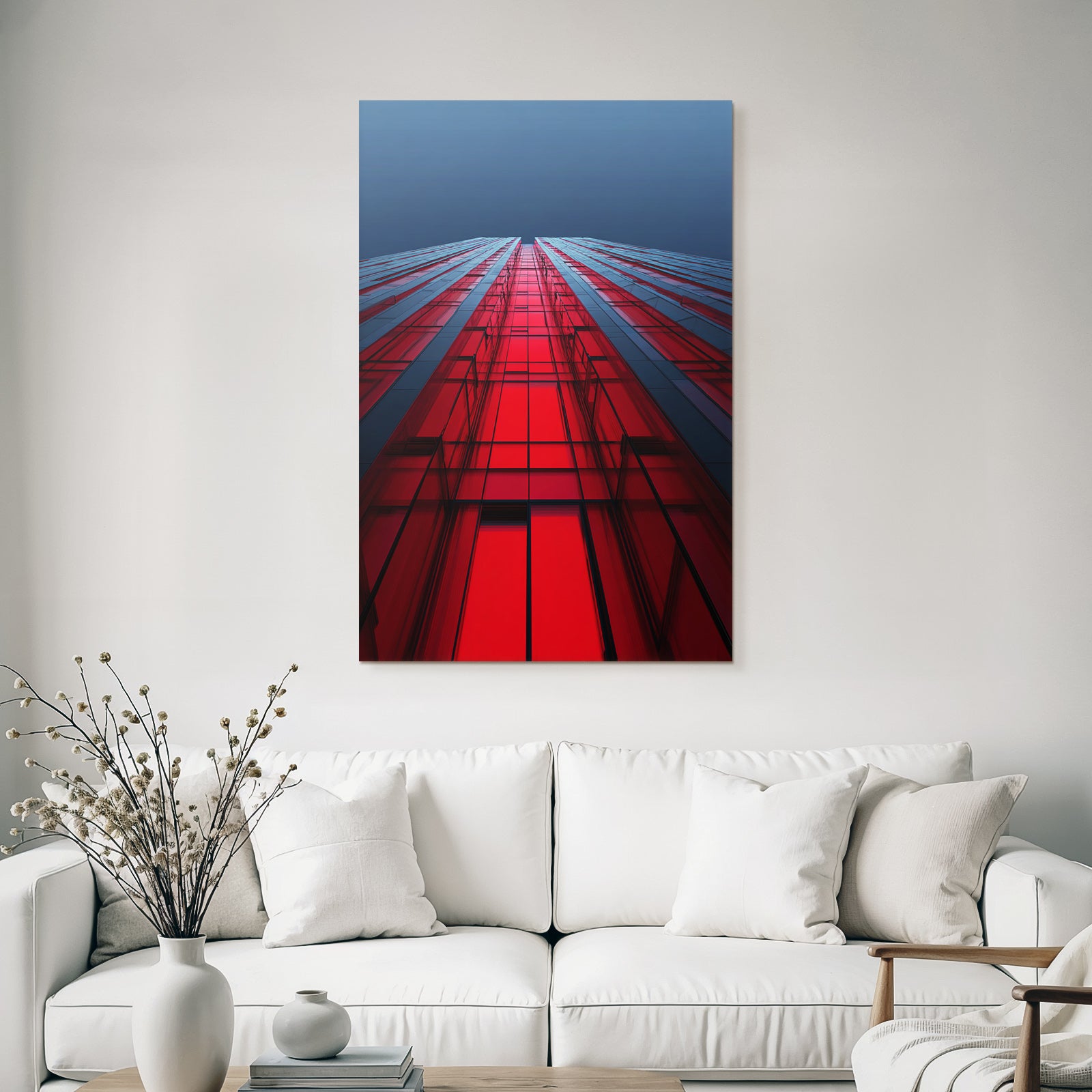 Moderne Moderne Gebäude Rot Beleuchtet Himmel Gradiente Blau