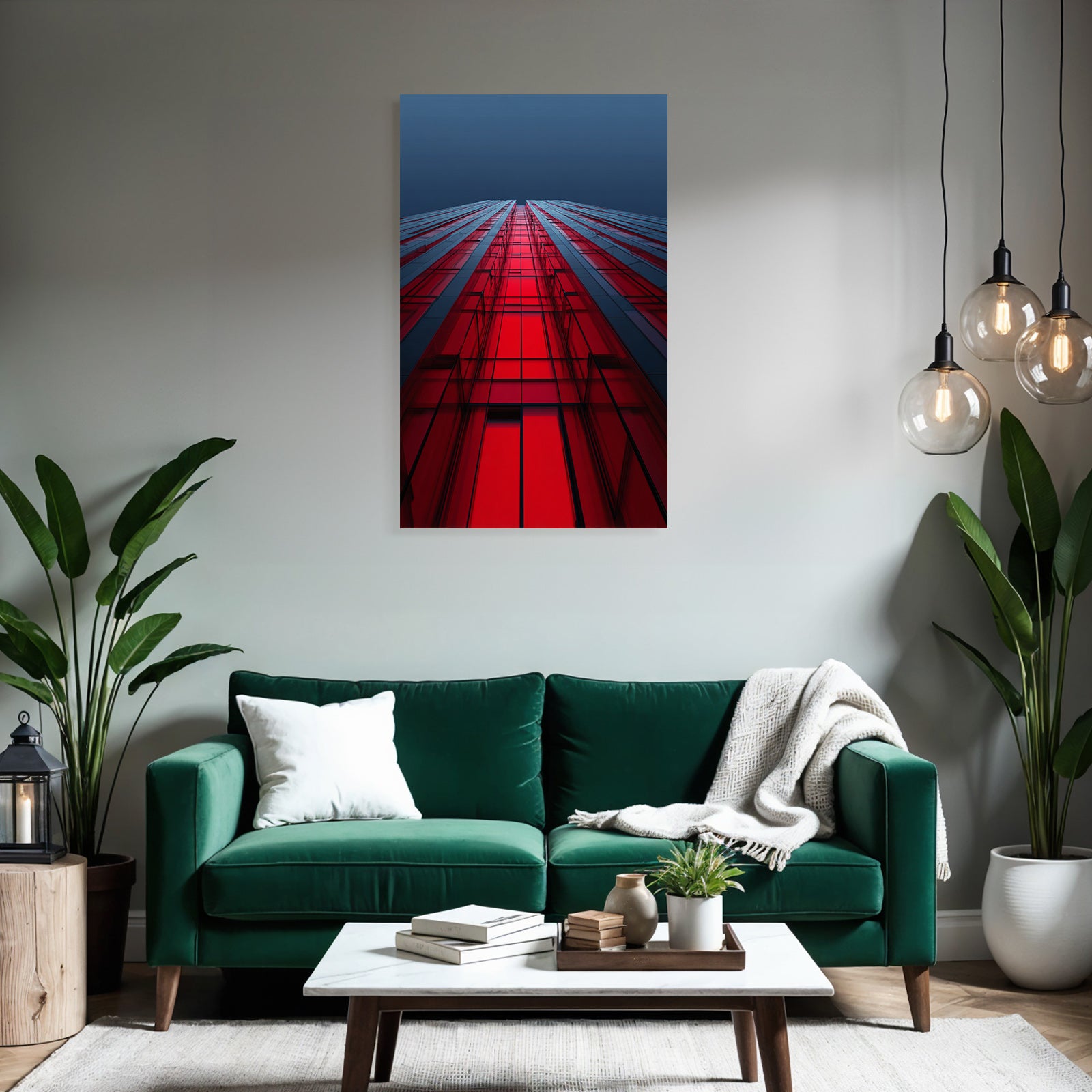 Moderne Moderne Gebäude Rot Beleuchtet Himmel Gradiente Blau