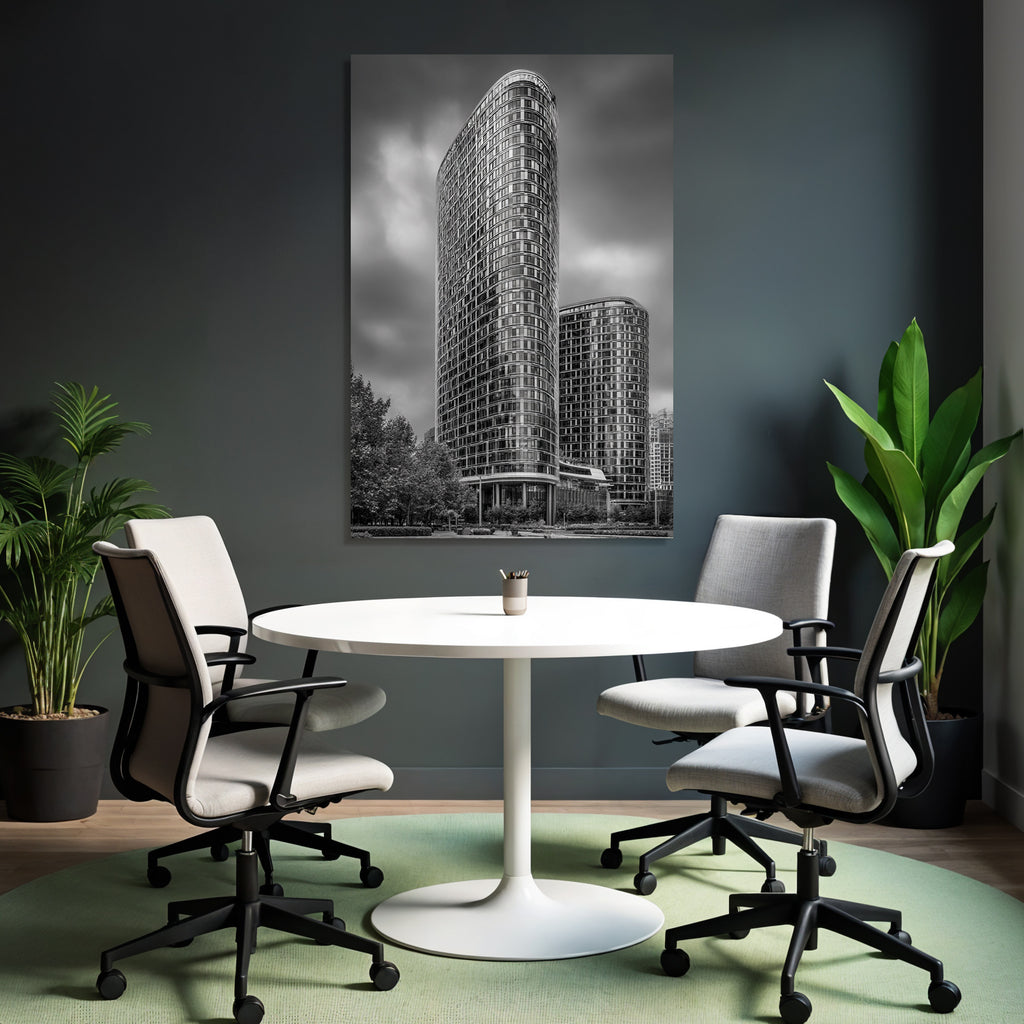 Moderne Moderne Highrise Gebäude Mit Geschwungenem Design Im Schwarzweiss