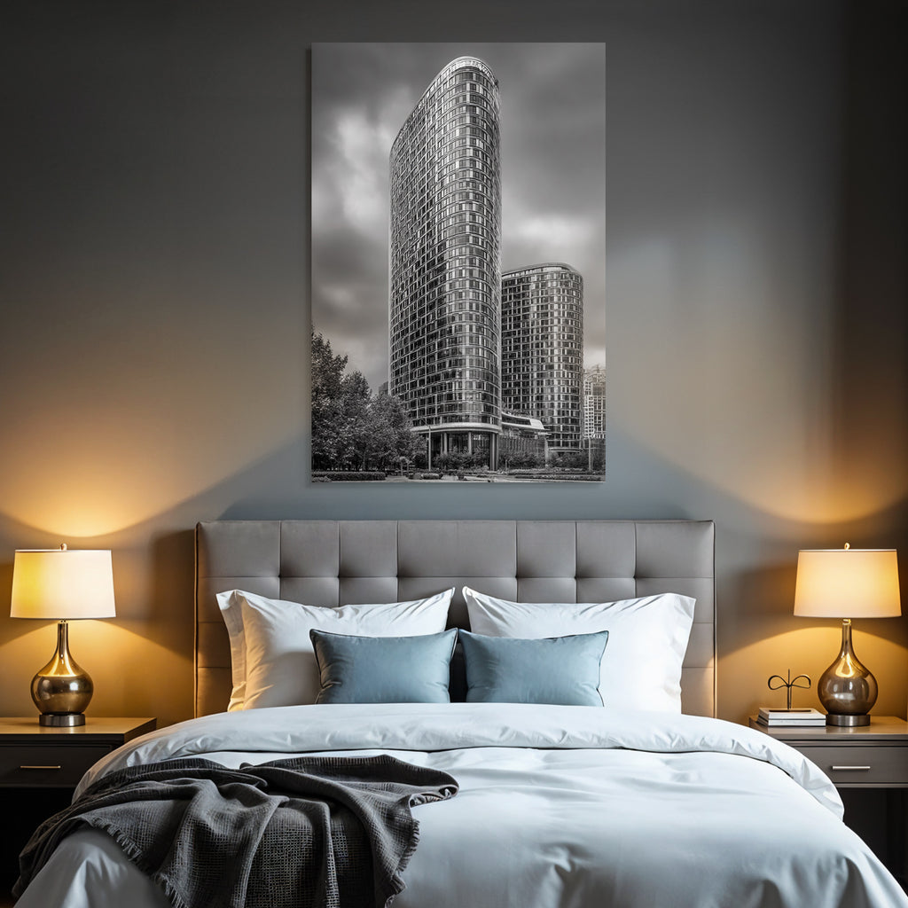 Moderne Moderne Highrise Gebäude Mit Geschwungenem Design Im Schwarzweiss