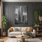 Moderne Moderne Highrise Gebäude Mit Geschwungenem Design Im Schwarzweiss