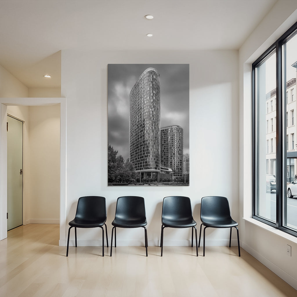 Moderne Moderne Highrise Gebäude Mit Geschwungenem Design Im Schwarzweiss