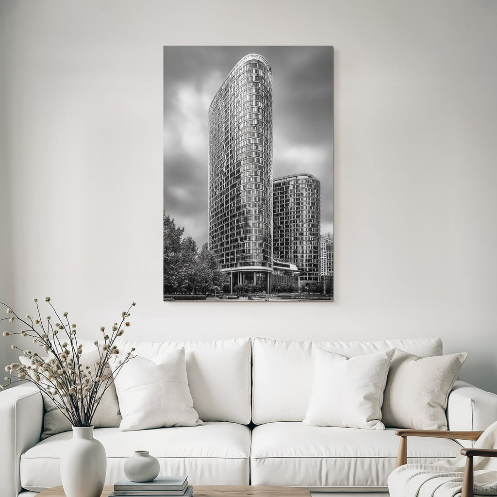 Moderne Moderne Highrise Gebäude Mit Geschwungenem Design Im Schwarzweiss