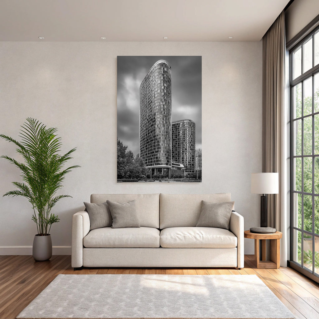 Moderne Moderne Highrise Gebäude Mit Geschwungenem Design Im Schwarzweiss
