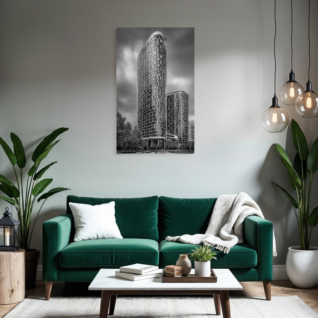 Moderne Moderne Highrise Gebäude Mit Geschwungenem Design Im Schwarzweiss