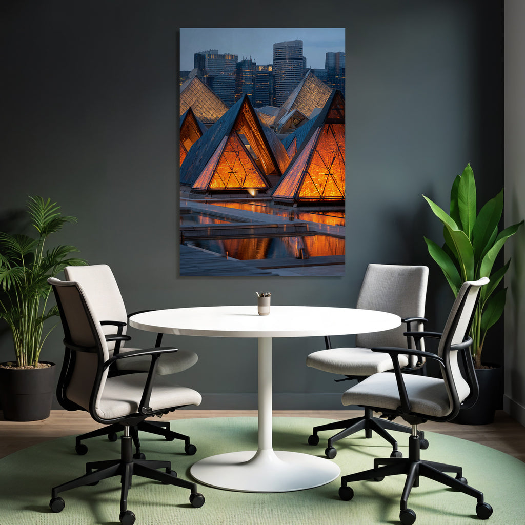 Moderne Moderne Pyramiden Licht Reflexion Urban Twilight