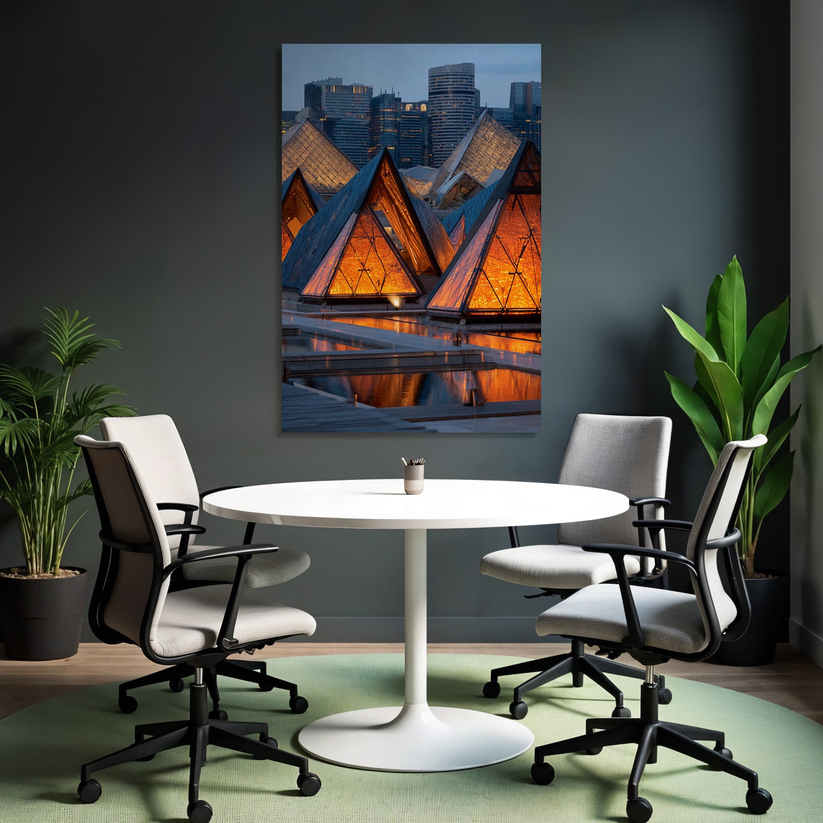 Moderne Moderne Pyramiden Licht Reflexion Urban Twilight
