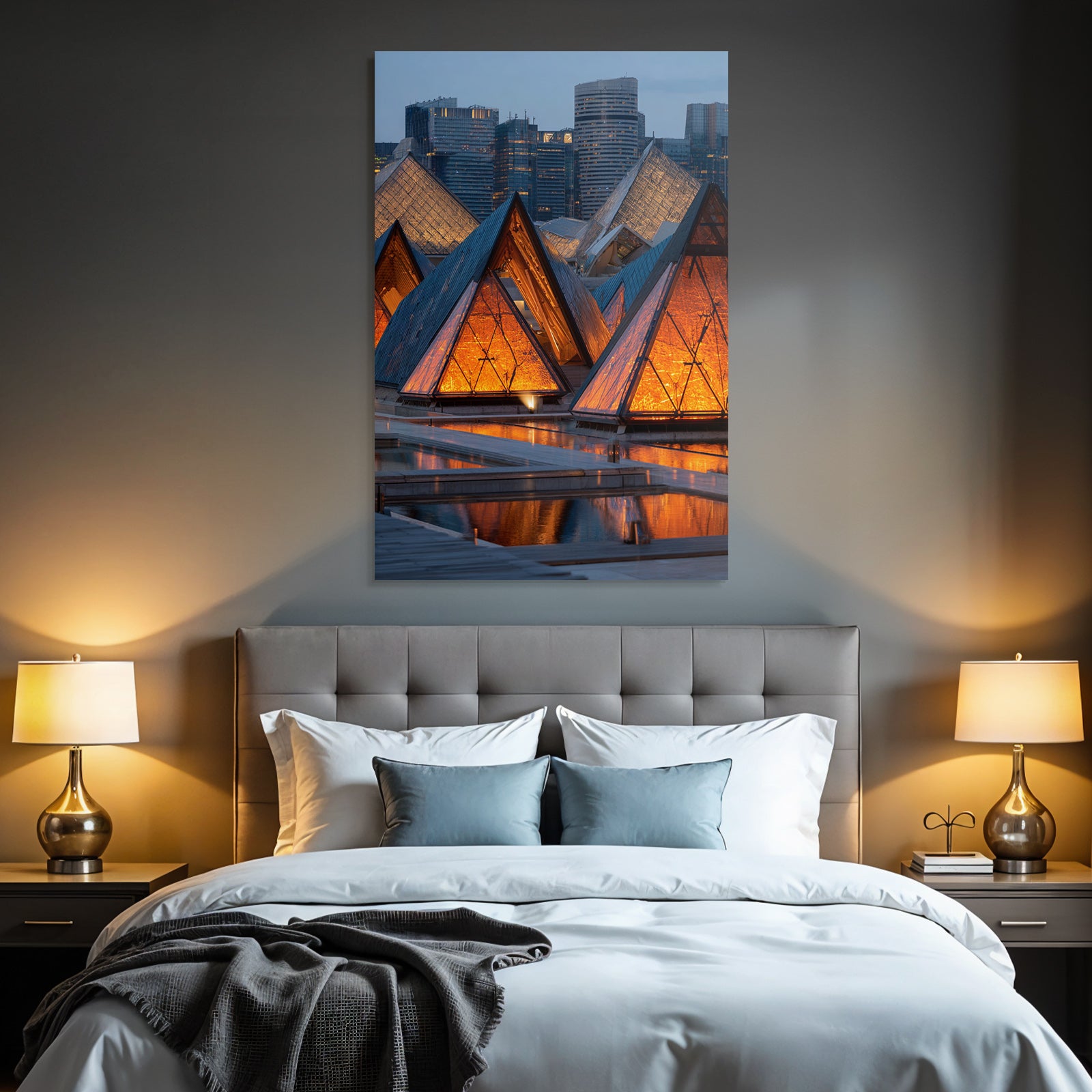 Moderne Moderne Pyramiden Licht Reflexion Urban Twilight