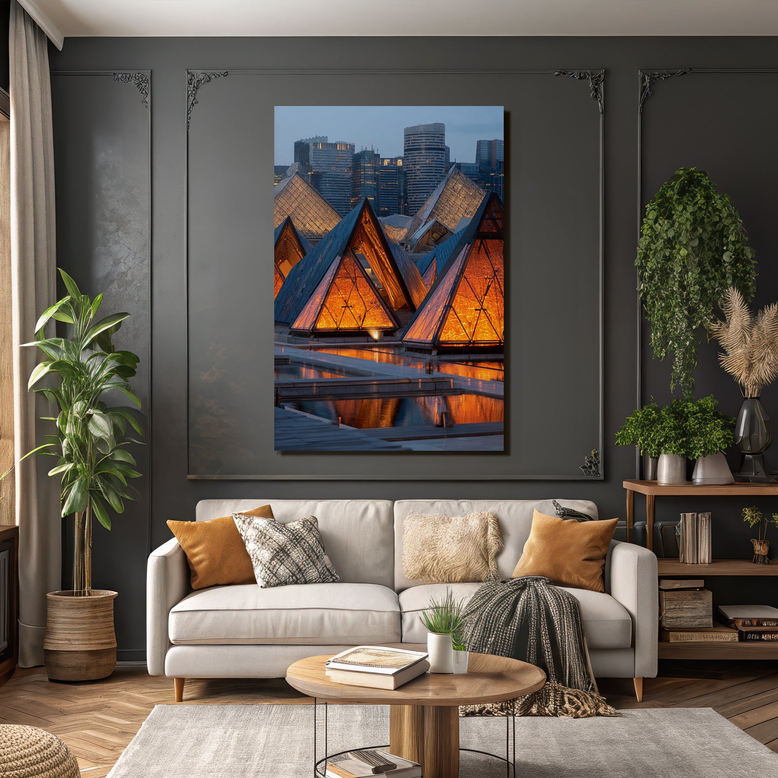 Moderne Moderne Pyramiden Licht Reflexion Urban Twilight