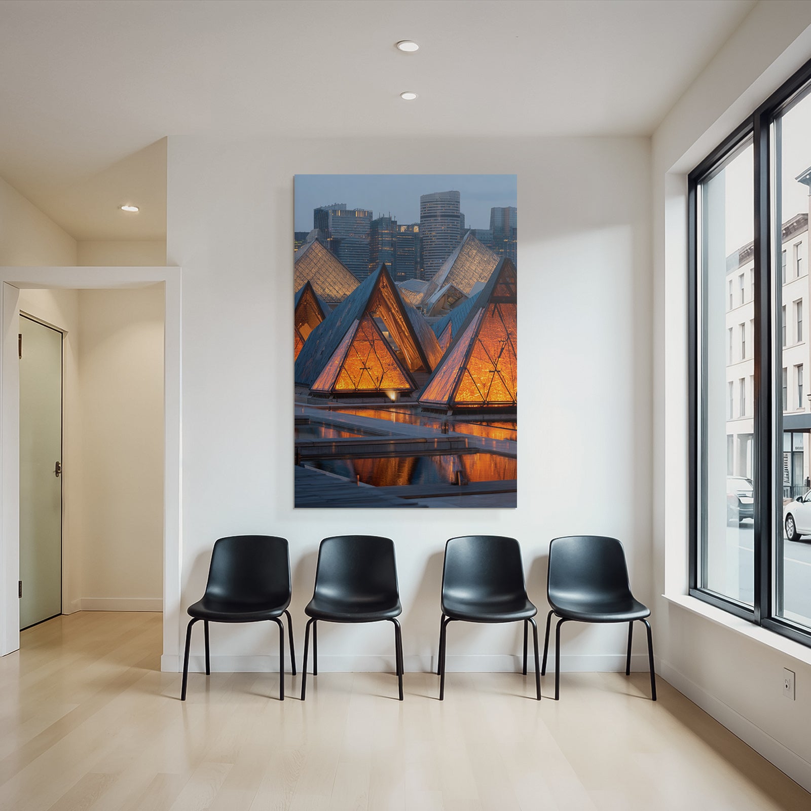 Moderne Moderne Pyramiden Licht Reflexion Urban Twilight