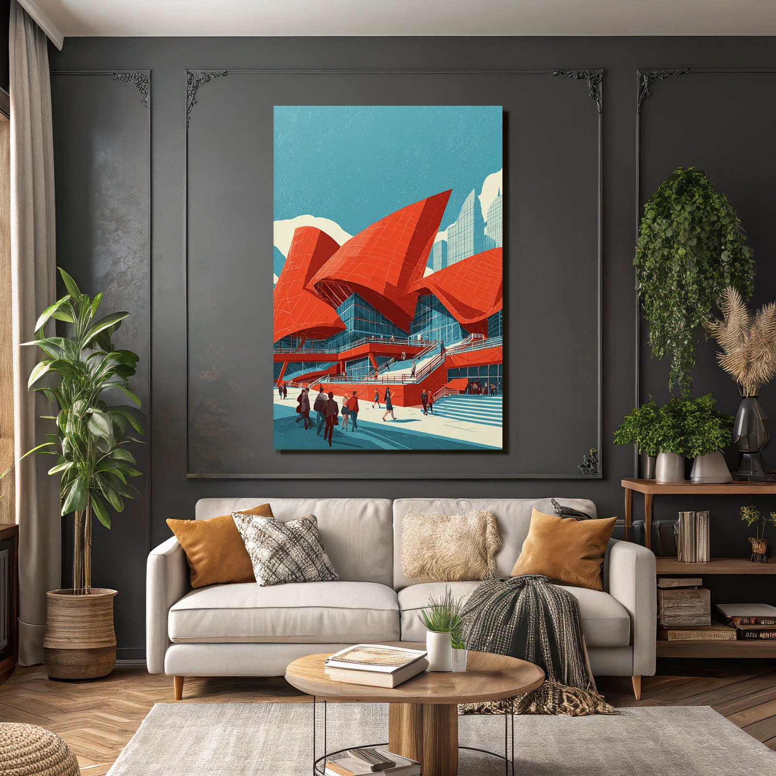 Moderne Moderne Rot Blau Stadtleben