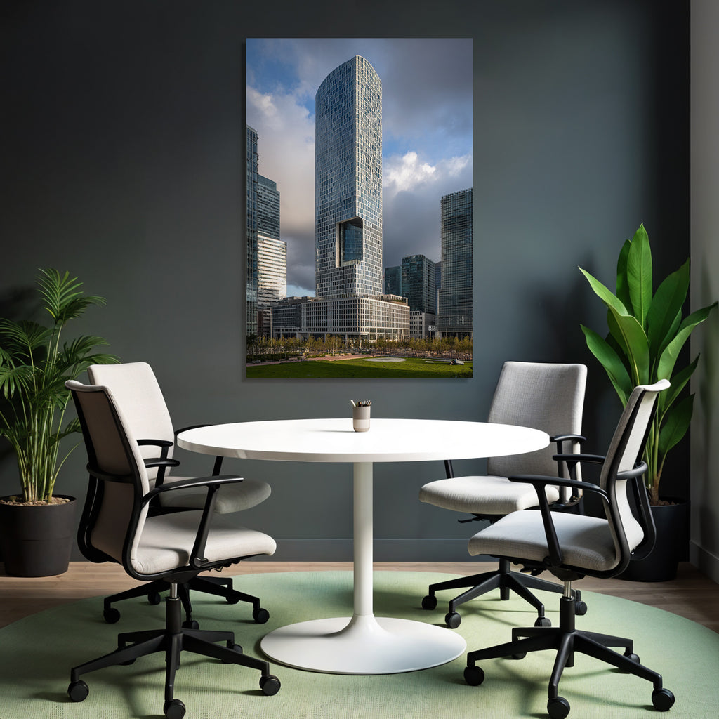 Moderne Moderne Skyscraper Mit Kurvem Oben Und Cutout In Der Mitte