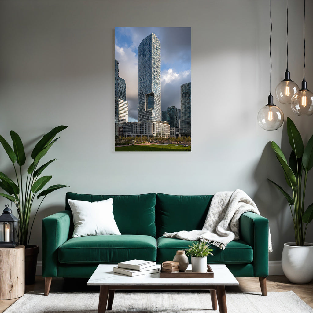 Moderne Moderne Skyscraper Mit Kurvem Oben Und Cutout In Der Mitte