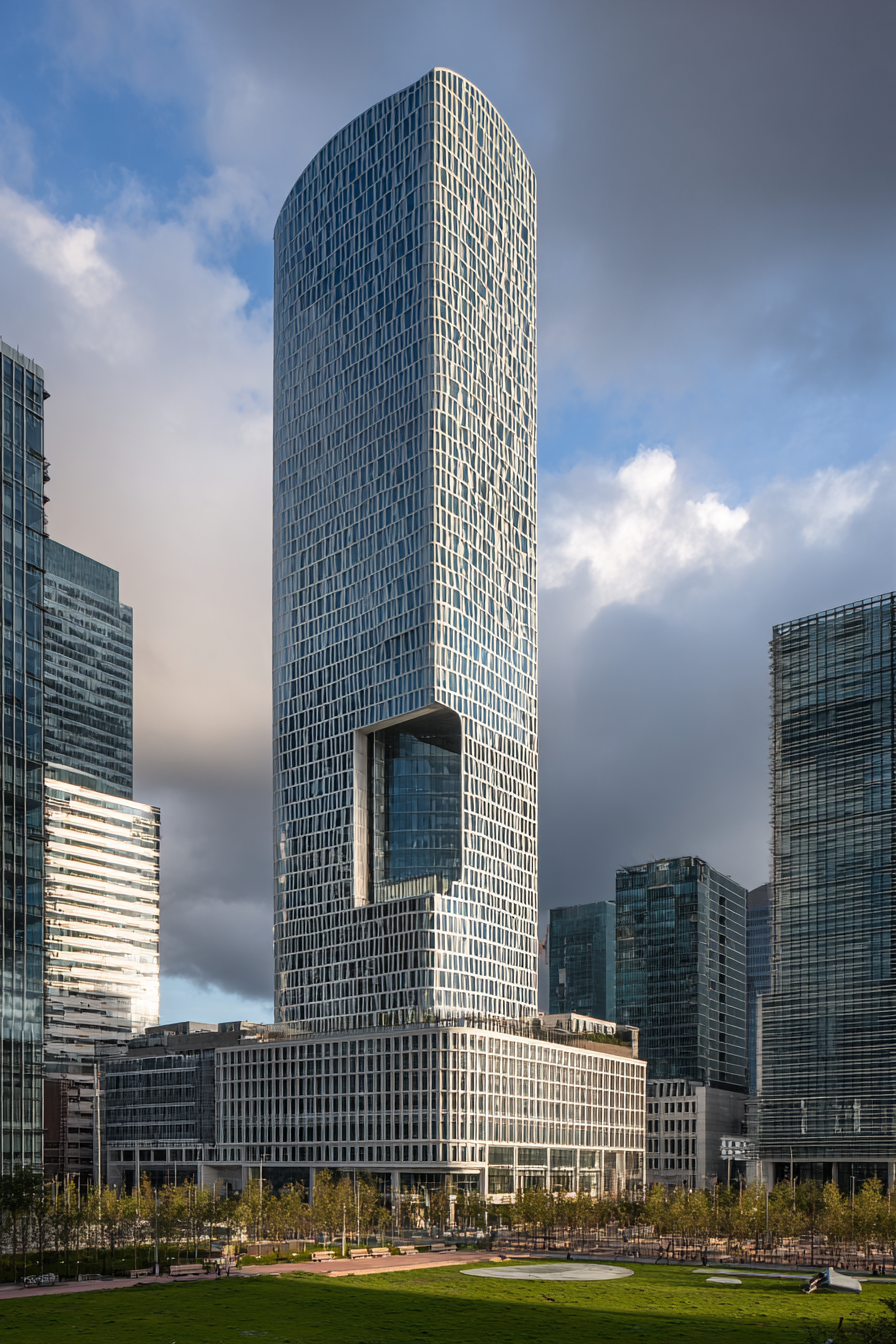 Moderne Moderne Skyscraper Mit Kurvem Oben Und Cutout In Der Mitte | Moderne Architektur | Architektur