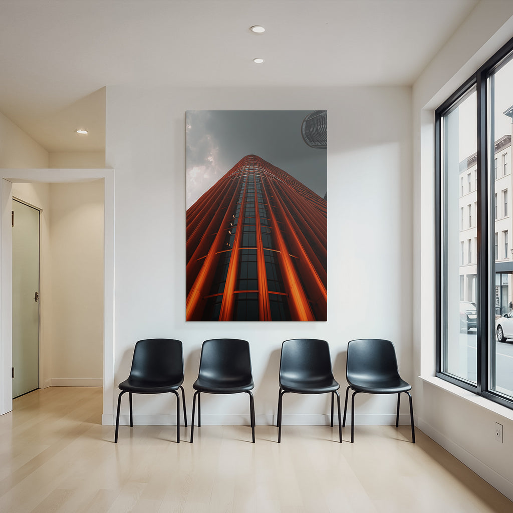 Moderne Moderne Skyscraper Mit Orange Leuchten Bei Nacht