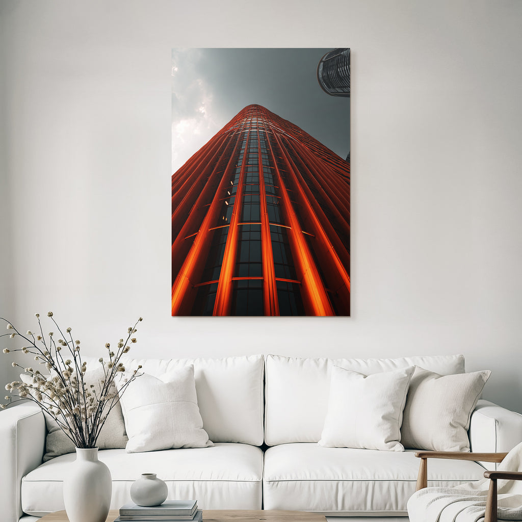 Moderne Moderne Skyscraper Mit Orange Leuchten Bei Nacht