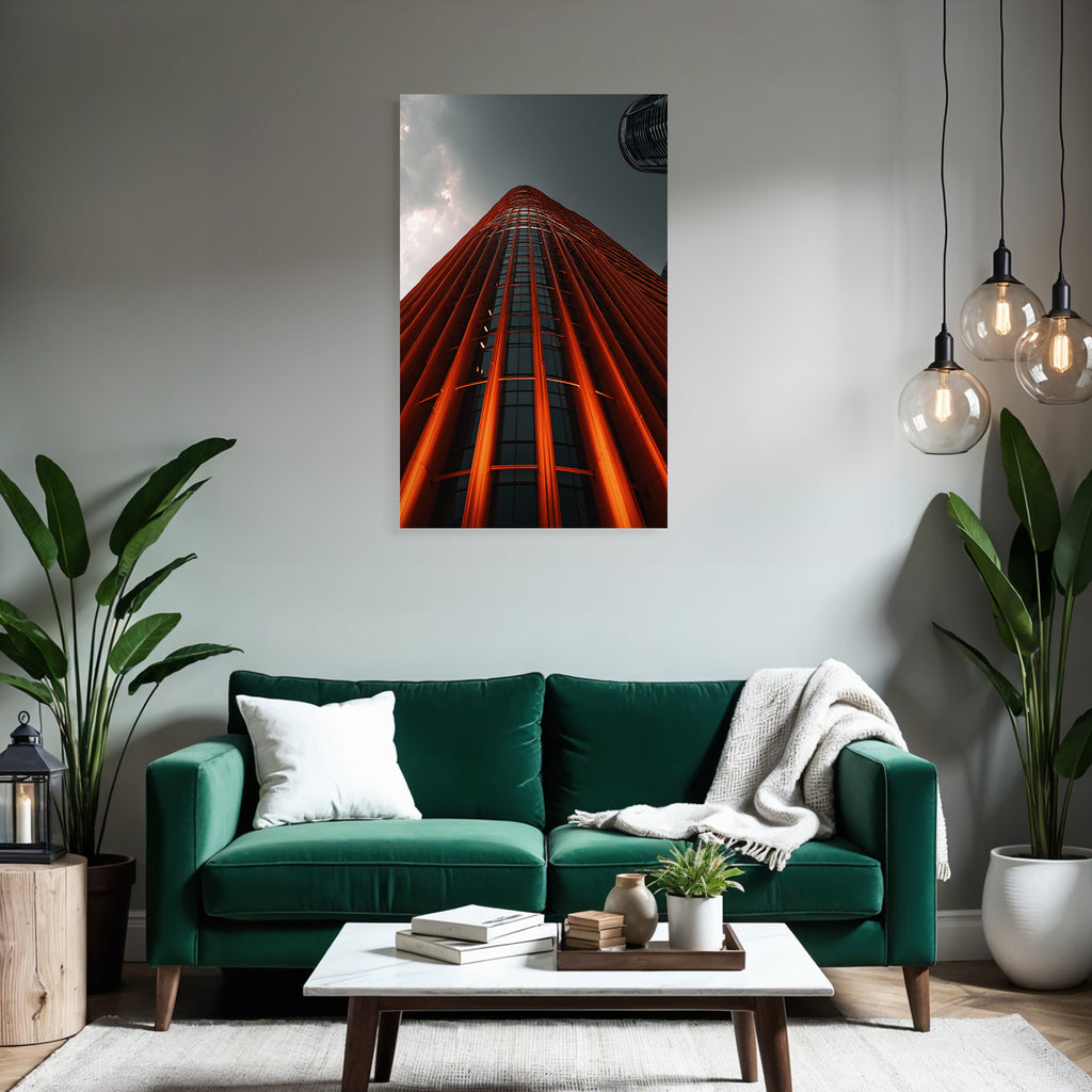 Moderne Moderne Skyscraper Mit Orange Leuchten Bei Nacht