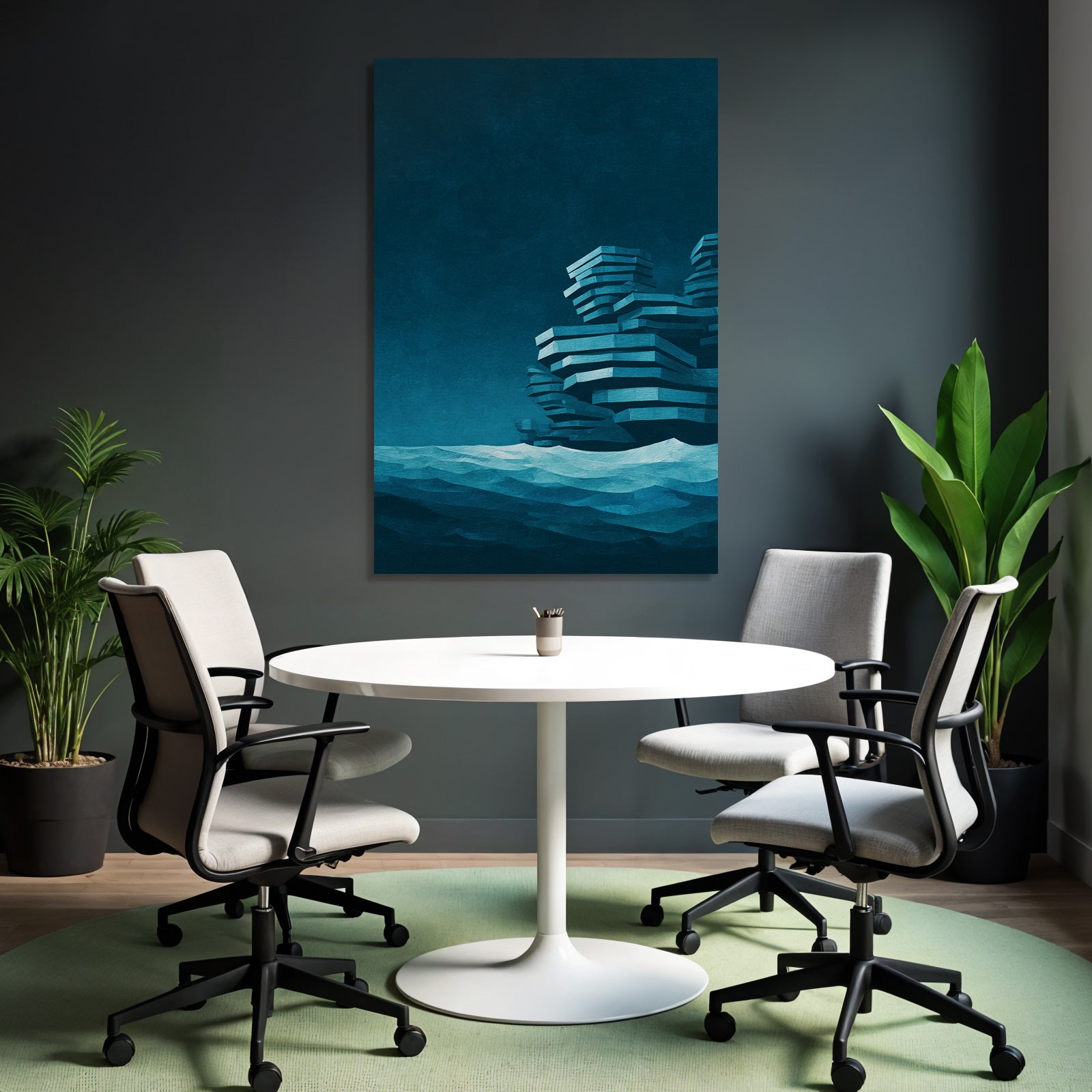 Moderne Seestück Digital Art Abstrakte Geometrien Felsen In Inseln Blau Teal