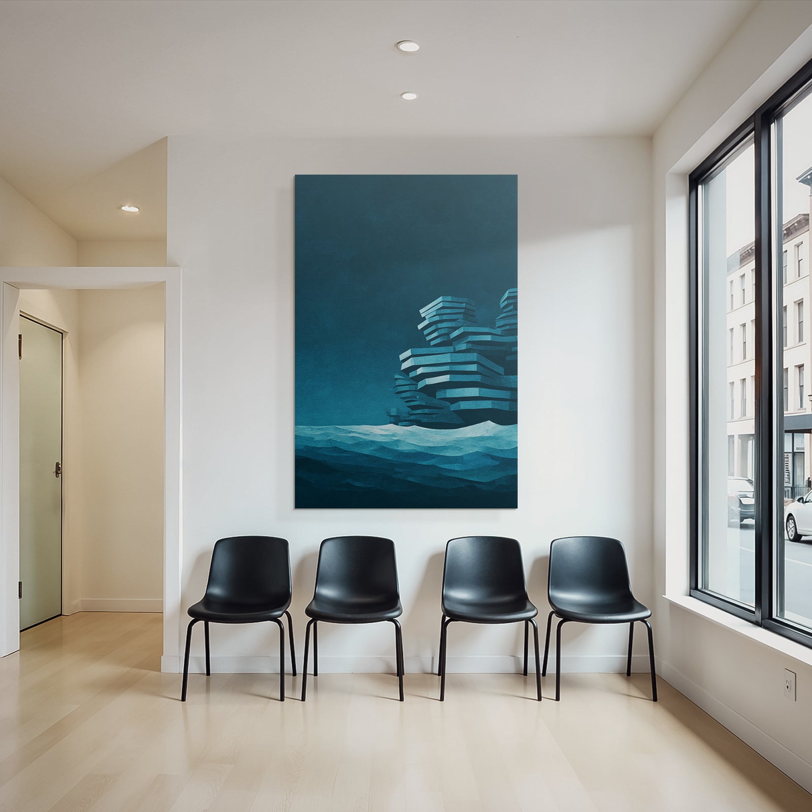 Moderne Seestück Digital Art Abstrakte Geometrien Felsen In Inseln Blau Teal