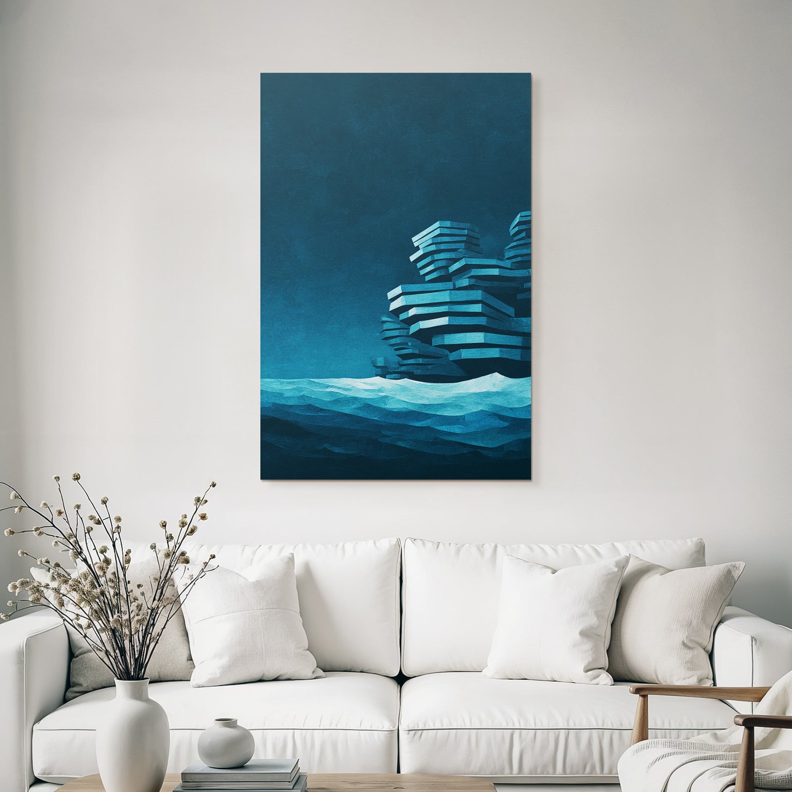 Moderne Seestück Digital Art Abstrakte Geometrien Felsen In Inseln Blau Teal
