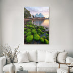 Moderne Szenischer Ausblick Sydney Opera House Mit Felsen Und Moos Im Hintergrund Sonnenuntergang
