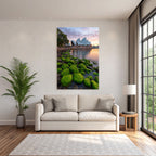 Moderne Szenischer Ausblick Sydney Opera House Mit Felsen Und Moos Im Hintergrund Sonnenuntergang