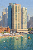 Moderne Vibrante Stadtlandschaft Am Wasser Mit Strand Und Menschen | Moderne Architektur | Architektur