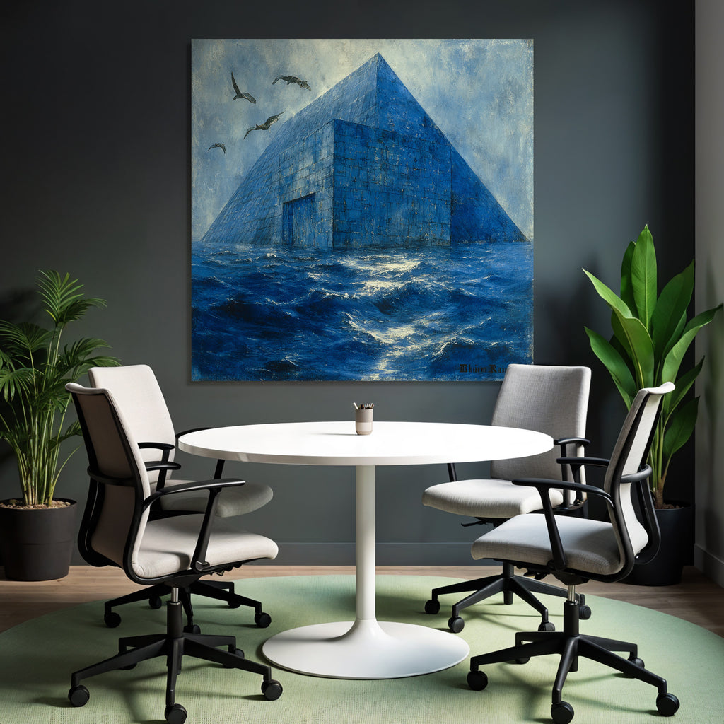 Moderne Blaür Pyramidenstruktur Im Wasser Surrealistische Landscape