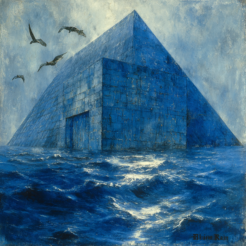 Moderne Blaür Pyramidenstruktur Im Wasser Surrealistische Landscape | Moderne Architektur | Architektur