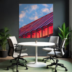 Moderne Dach Design Rot Metallisch Reflexion Himmel Mit Wolken