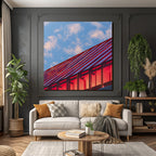 Moderne Dach Design Rot Metallisch Reflexion Himmel Mit Wolken
