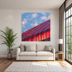 Moderne Dach Design Rot Metallisch Reflexion Himmel Mit Wolken
