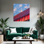 Moderne Dach Design Rot Metallisch Reflexion Himmel Mit Wolken