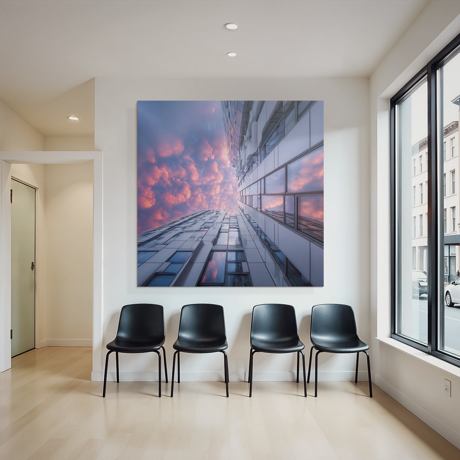 Moderne Dramatische Aufwärts Perspektive Modernen Reflexionen Im Glass Fenstern