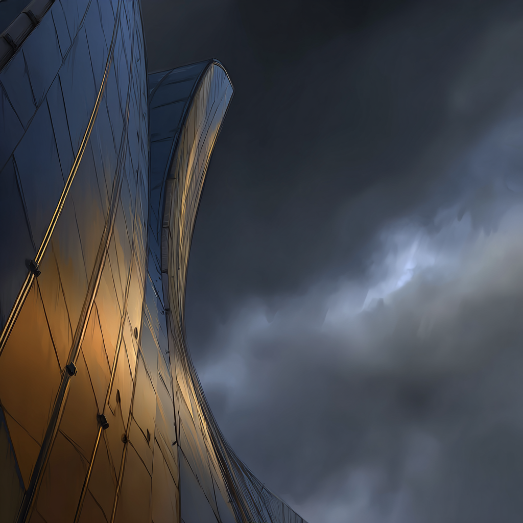 Moderne Geschwungene Metallfassade Dramatischer Himmel | Moderne Architektur | Architektur