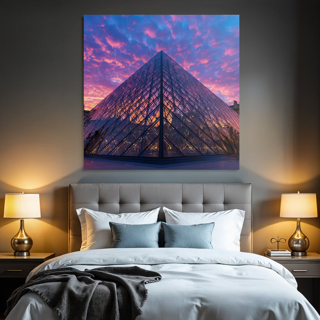 Moderne Glas Pyramide Historisches Gebäude Bunter Sonnenuntergang