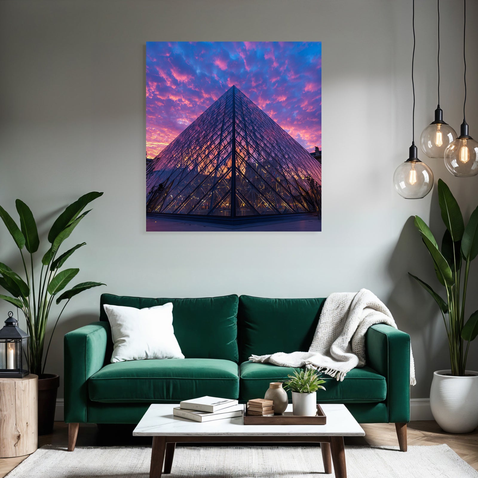 Moderne Glas Pyramide Historisches Gebäude Bunter Sonnenuntergang